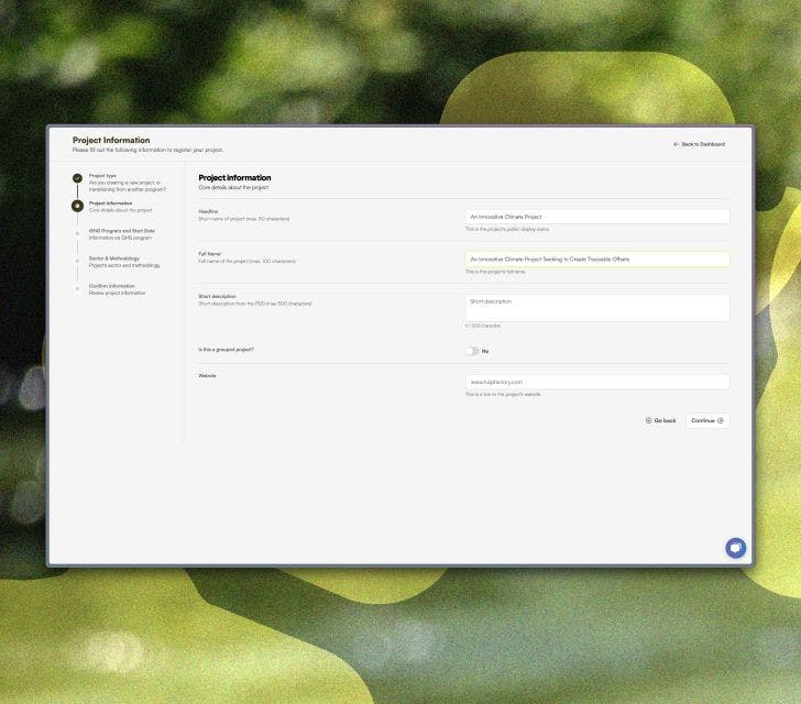 Start registering your climate projects quickly and effortlessly. Our platform guides you step-by-step, enabling smooth registration from climate action to credit issuance.